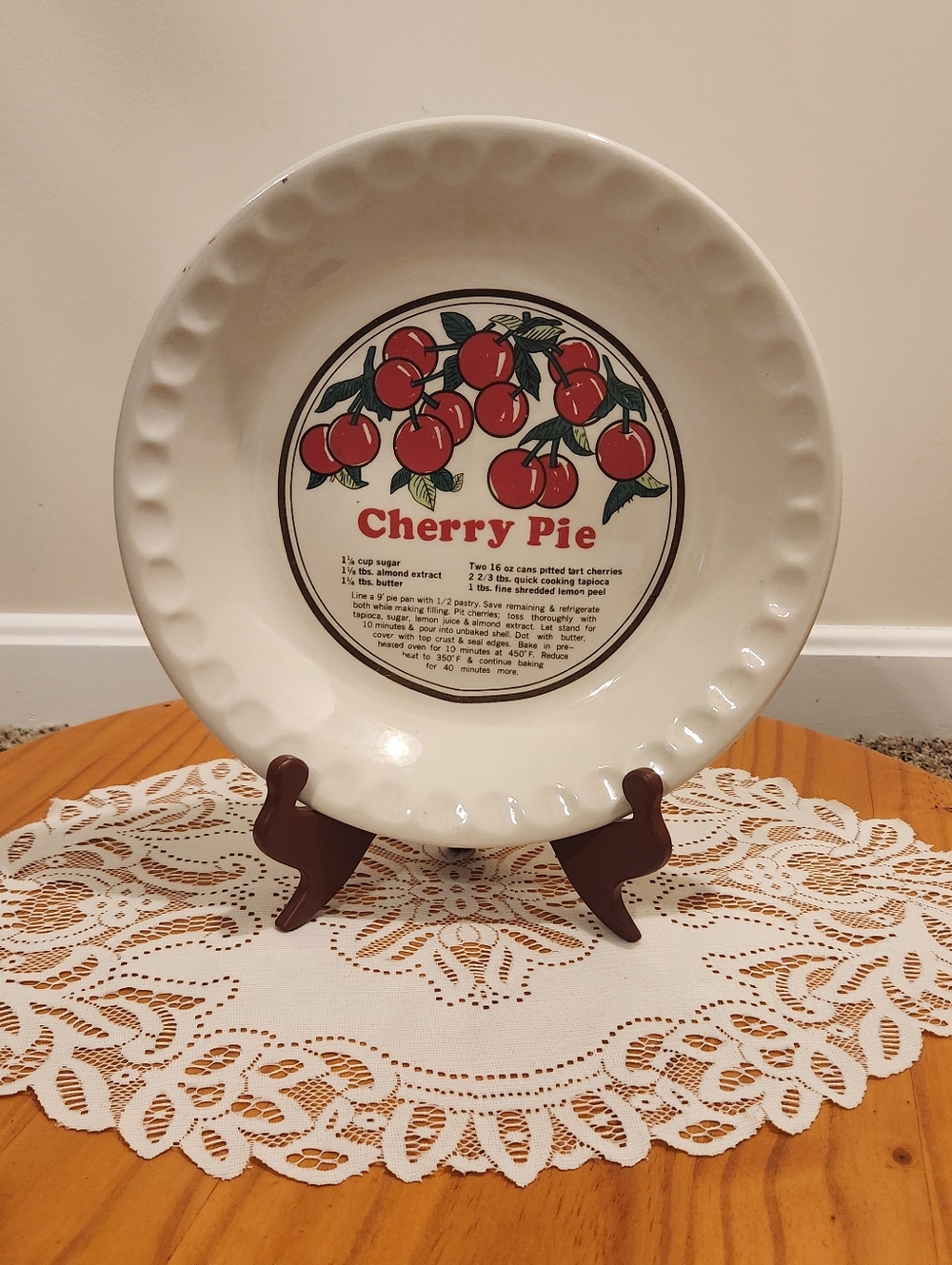 Sunnycraft Sunstone Cherry Pie Recipe Decorative Ceramic Pie Plate 11"